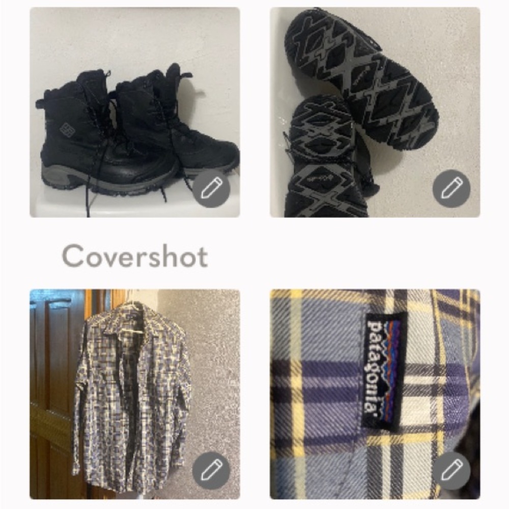 MINT Columbia 200g💧proof🥾boots 9+Patagonia loose buttonup szM